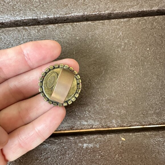 Vintage Earrings & Ring Set Pink Blush Stone Crystal & Enamel Size 7 - Picture 6 of 11